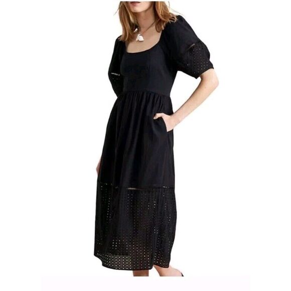 LA LIGNE Lulu Eyelet Midi Puff Sleeve Dress Size S Black NWT MSRP $450 - Picture 7 of 16